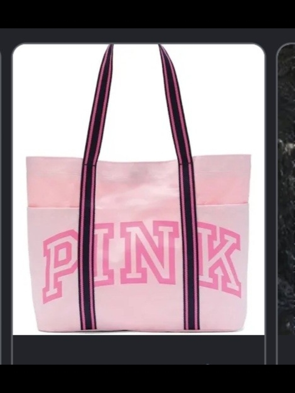 PINK Victoria's Secret Pink Canvas Tote with Striped Shoulder Straps
